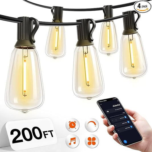 addlon 200FT Smart Outdoor String Lights with APP Control, Waterproof Patio Lights ETL Listed with Shatterproof Dimmable ST38 LED Bulbs Connectable Outdoor Lighting for Backyard Bistro Garden Bistro addlon