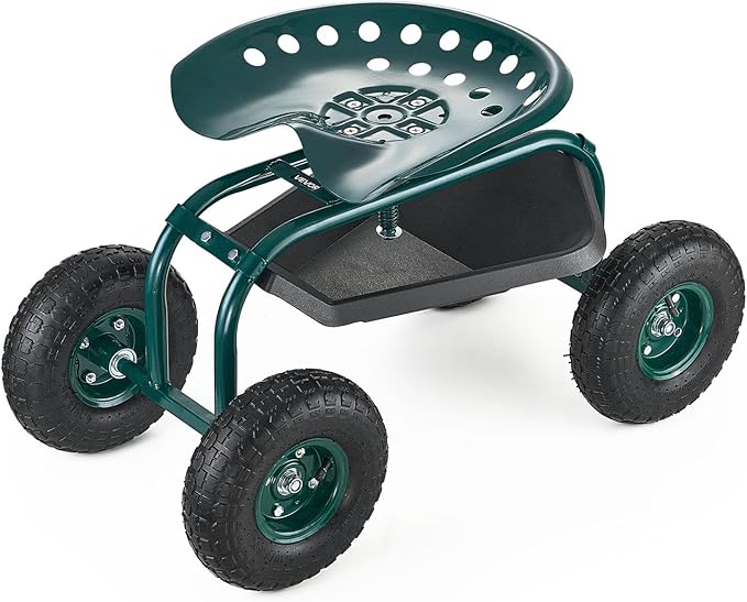 VEVOR Rolling Garden Cart with Swivel Seat, Heavy Duty Garden Seat with Storage Basket & Tool Tray, 300 lbs Weight Capacity, Outdoor Utility Gardening Stool Scooter for Lawn Yard Planting Weeding VEVOR