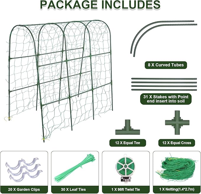 Cucumber Trellis for Raised Bed,U-Shape Garden Trellis for Climbing Plants Outdoor, Metal Arch Trellis for Vegetables, Plant Support for Vine,Tomato, Pea (Green, 49.6" L×30" W×47.2" H) iGreely