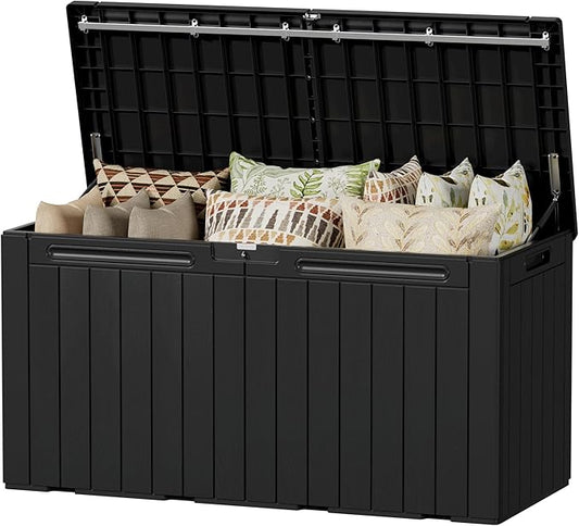 Devoko 100 Gallon Outdoor Storage Box, Waterproof Resin Deck Box for Patio Furniture, Lockable Container for Garden Cushions & Pool Supplies (Black, 100 Gallon) DEVOKO