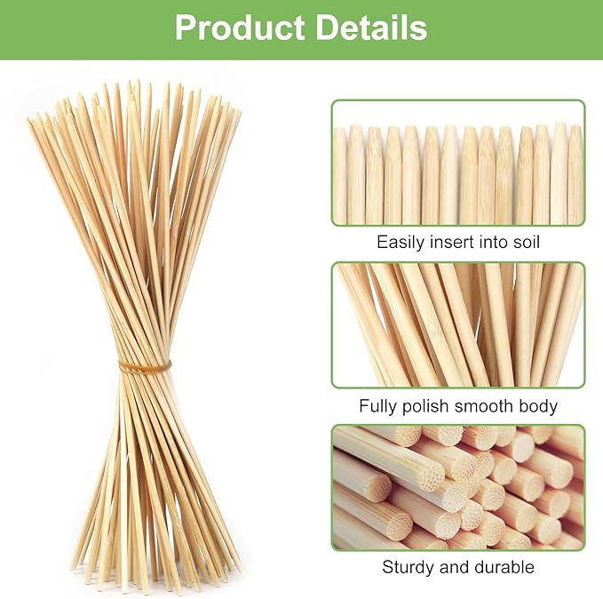 120 PCS Bamboo Plant Stakes 18 Inch, Wood Plant Support for Gardening for Potted Floral Plant, Indoor Wooden Sign Posting Garden Stick, Crafts Sticks with 120 PCS Wires(4") CJFocus