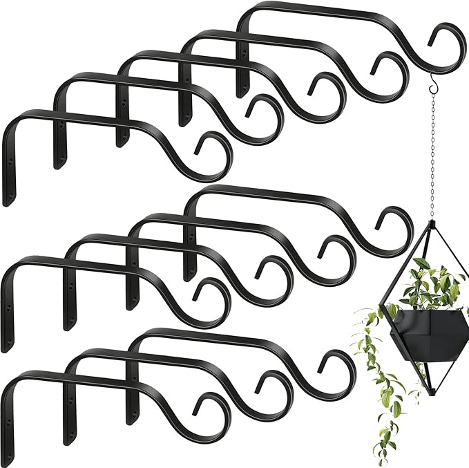 12 Pack Hanging Plant Bracket 7.3 Inches Metal Hook Decorative Straight Hanger for Bird Feeders, Wind Chimes, Flower Baskets, Planters Indoor Outdoor Wall Chumia
