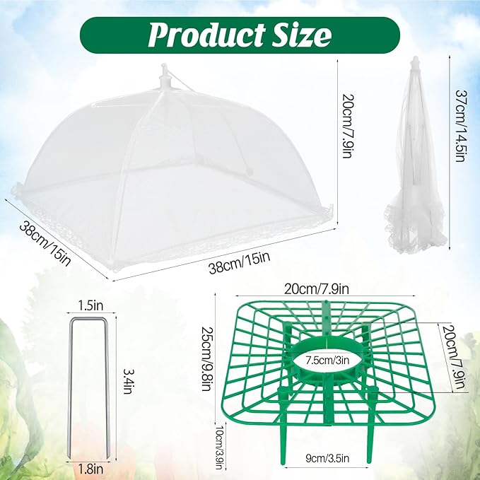 6 Sets Strawberry Plant Support with Mesh Plant Cover,Strawberry Growing Racks Sets with Iron Plant Nails and Storage Bag for Garden Strawberry Vegetables(White Net - Square) Rootora