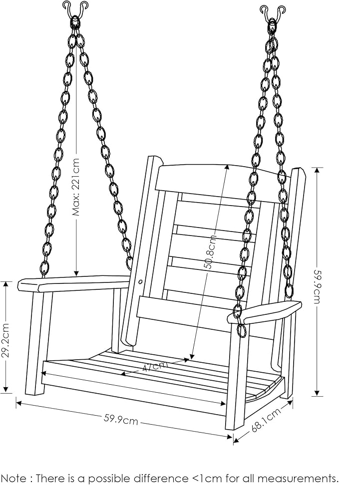 Furinno Tioman Hardwood Patio / Garden / Outdoor 2ft Porch Swing, 1 Seater with Hanging Chains, Natural Furinno-FitsYourSpaceFitsYourBudget