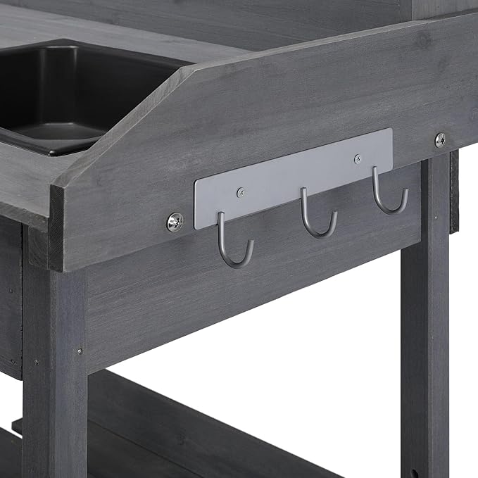 Yaheetech Outdoor Potting Bench Table Potters Benches Garden Workstation for Horticulture with Drawer/Adjustable Shelf Rack/Removable Sink/Hooks/Pads, Gray Yaheetech