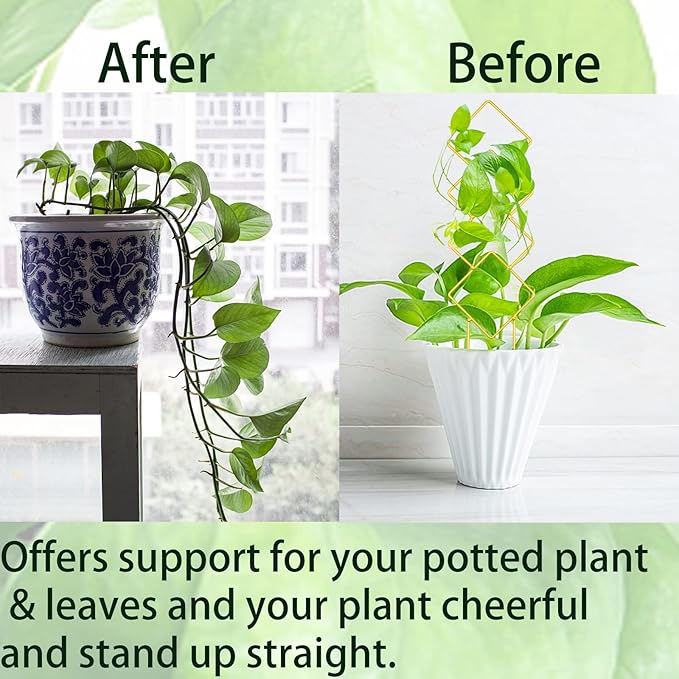 4 Pcs Mini Metal Trellis for Potted Plants, Climbing Support Stake for Houseplant Vines Pothos (Gold) Rootora