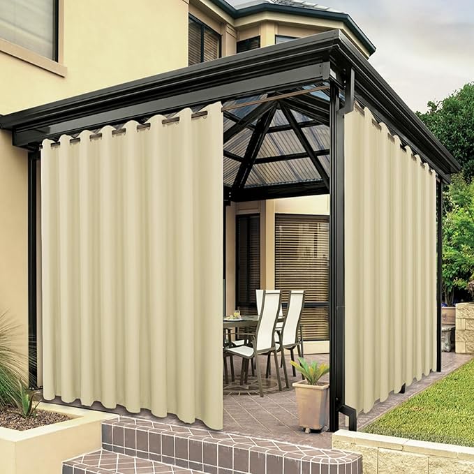 BONZER Outdoor Waterproof Curtains for Patio Wide Grommet Light Filtering Outside Curtains for Gazebo, Porch, Pergola, Pavilion, 1 Panel, 110W x 84L inch, Cream Bonzer