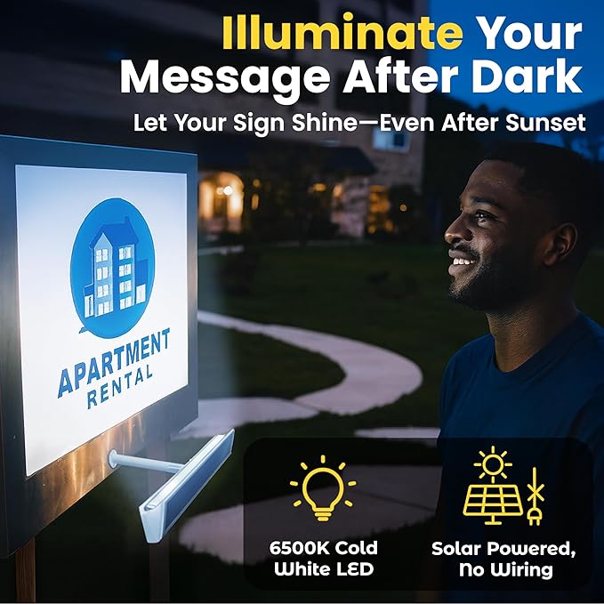 Brighticonic Solar Sign Lights Outdoor White – LED Solar Sign Light for House Numbers & Real Estate Signs – 13" Cool White Floodlight, IP65 Waterproof, Dusk to Dawn Solar Mailbox Light Brighticonic