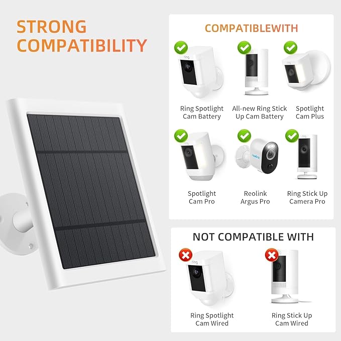 Solar Panel for Ring Camera, 3 Pack 4W Solar Charger Compatible with Rings Spotlight &All-New Stick Up Outdoor Cam Battery, 10ft Long Cable with USB-C to Ring Barrel Plug Adapter Paodekua