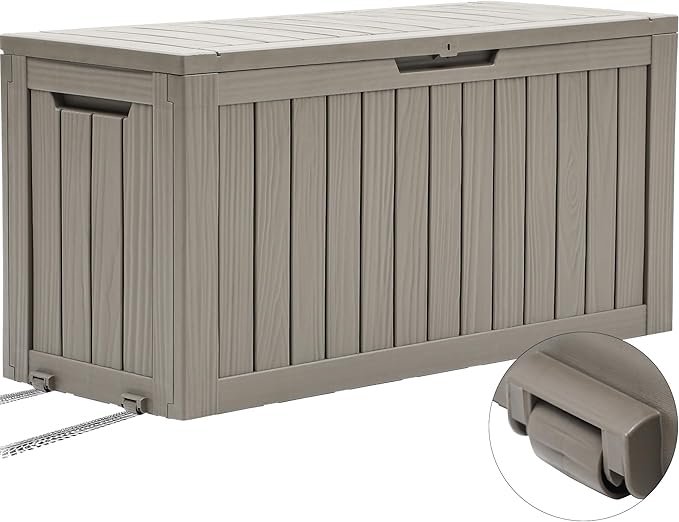YITAHOME 72 Gallon Outdoor Resin Deck Box with Wheels, Pool Storage Box for Outdoor Cushions, Sports Equipment, Garden Tools, Light Brown YITAHOME