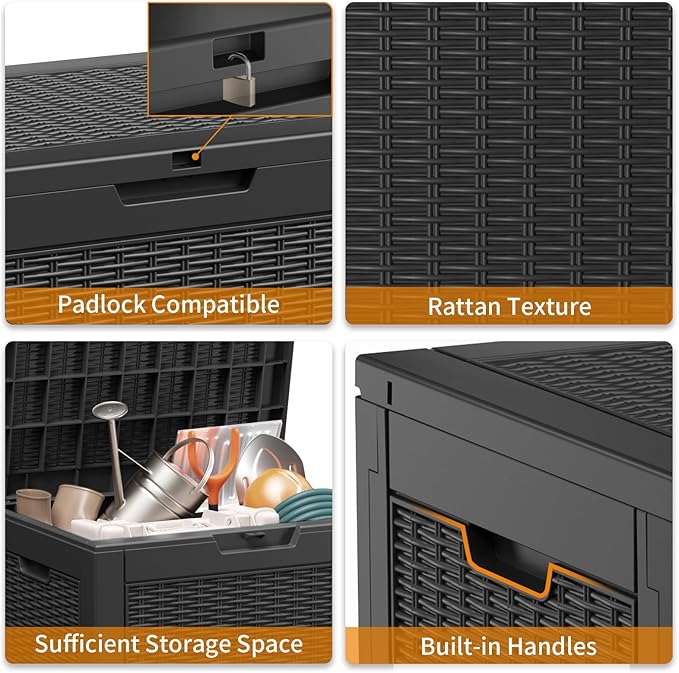 30 Gallon Resin Deck Box, Lockable Patio Outdoor Storage Box for Furniture, Garden Tools and Tools Storage, Waterproof Outside Storage Boxes - Black OutdoorLivingPerfected