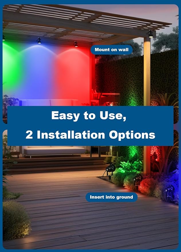 PYDS Christmas Spotlights Outdoor, 12W RGBW Halloween Spot Lights with Remote, 120V Plug-in Color Changing LED Landscape Lighting with IP65 Waterproof for Yard Garden Tree Decor, 2 Pack Rootora
