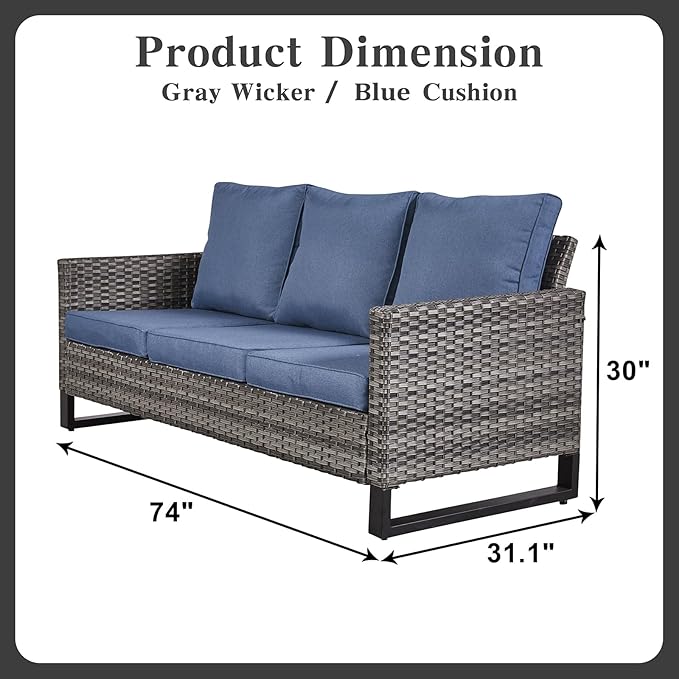 Belord 6 Piece Outdoor Furniture Patio Wicker Sofa Set, Oversize Outdoor Swivel Rocker Chairs with Rattan Ottomans, Conversation Sets Patio Furniture Come with Removable Washable Cushion Blue Belord