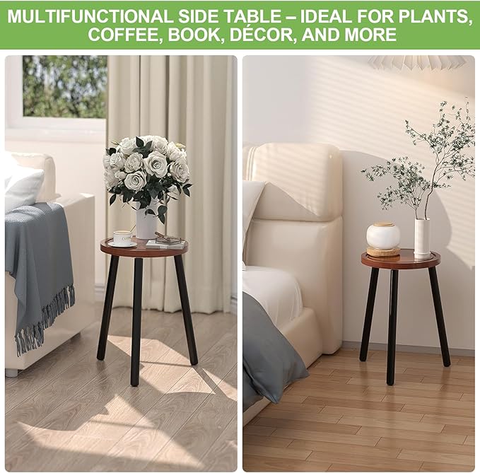 2-Pack Wood Plant Stands Indoor, 16.7" Tall Plant Stand Outdoor Mid-Century Plant Stool, Single Plant Table Modern Small Round Side/End Table for Living Room, Balcony, Office(Brown) Rootora