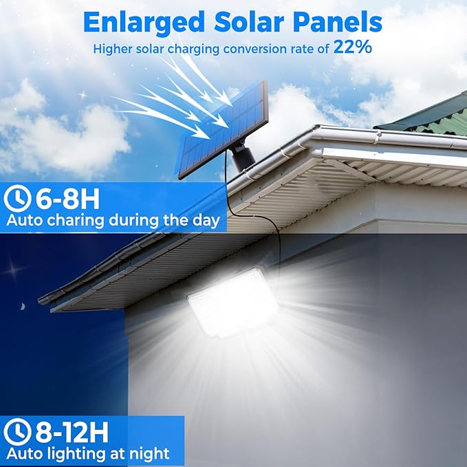 Peasur Solar Lights Outdoor Waterproof, [318 LED/3 Modes] Solar Motion Security Light, Flood Lights with 16.4 FT Cable for Outside Garden Garage Yard, 2 Pack Peasur