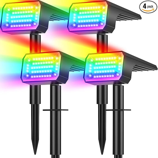 Solar Color Changing Spot Lights Outdoor Waterproof IP65, [4 Pack/32 LED/7 Modes] 2-in-1 Landscape Spotlights, Auto On/Off High Lumens Solar Spot Lights for Outside Yard Garden Pathway Walkway NACINIC