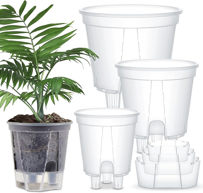 Self Watering Pots for Indoor Plants with Deep Reservoir and High Drainage Holes for Outdoor Plants and Flowers, Bare Root Planter(4.72'', 5.91'', 7.09'',Clear,3 Pcs) Wonderjune