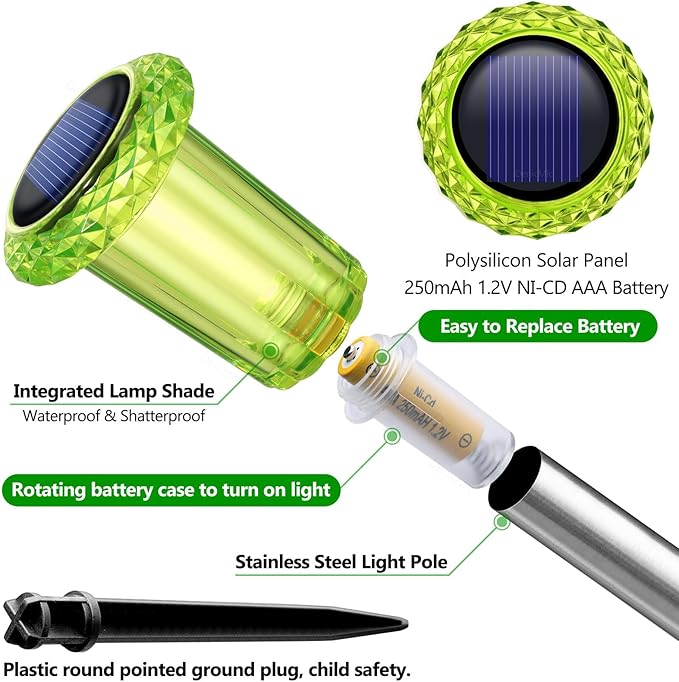 DenicMic St Patricks Day Decorations Solar Lights Outdoor 10 Pack Waterproof Green LED Stainless Steel Stake Outside Lights for Yard Pathway Garden Driveway Walkway Landscape Path Lighting Denicmic