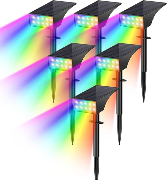 Solar Spot Lights Outdoor Color Changing, [7 Mode/6 Pack] Christmas Landscape Spotlights, Solar Lights Outdoor Waterproof,Led Powered Flood Light for Halloween Pathway Yard Garden Tree Walkway WENATY