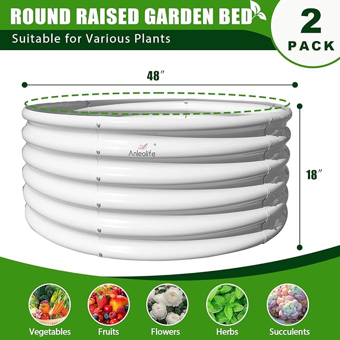 A ANLEOLIFE 8-Pack 4X4X1.5ft & 74x74x18in Deep Root Galvanized Raised Garden Beds Outdoor for Planting Vegetables Flowers Herb, Antique White AAnleolife