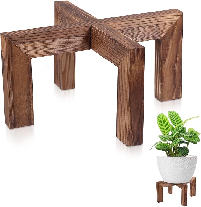 Plant Stand, Indoor/Outdoor Wood Plant Holder, Single Flower Pot Stand, Sturdy Planter Stands, Fit 5-15 Inch Pots Vigordream