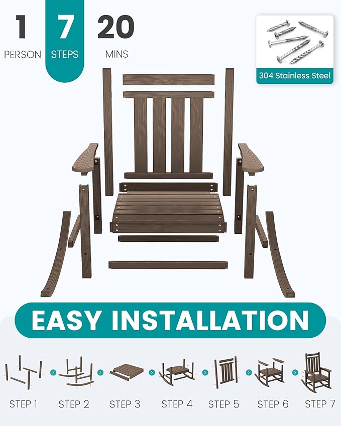 SERWALL Oversized Outdoor Rocking Chair Set of 2, HDPE Rocker for Adults, Patio Rocking Chairs for Porch, Coffee SERWALL