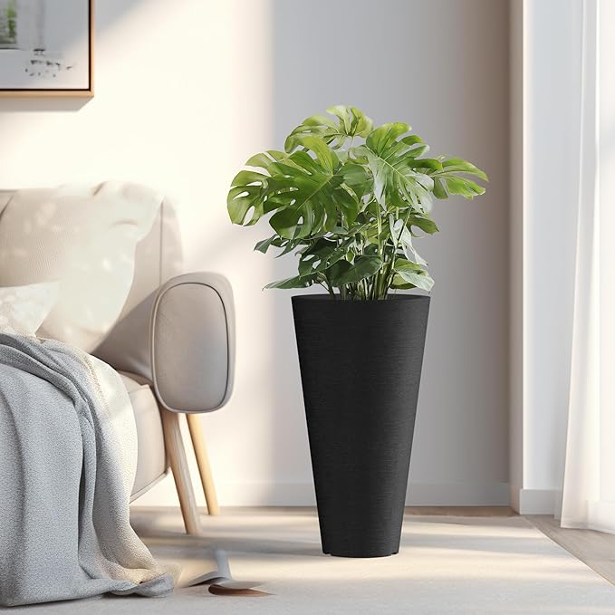 Kante Tall Round Planter Set of 2, 18" H Large Decorative Planter Pots for Outdoor Indoor Garden Patio Front Porch (Black) Kante