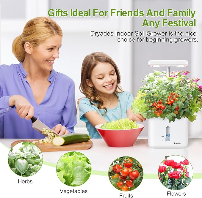 Indoor Garden Planter Growing Systems Soil plant pot indoor Small Smart Soil Gardening System with 17 Watts LED Grow Light Auto Timer Self-Watering Planter Pot Gifts for Mom Women (No Seeds&Soil) Dryades