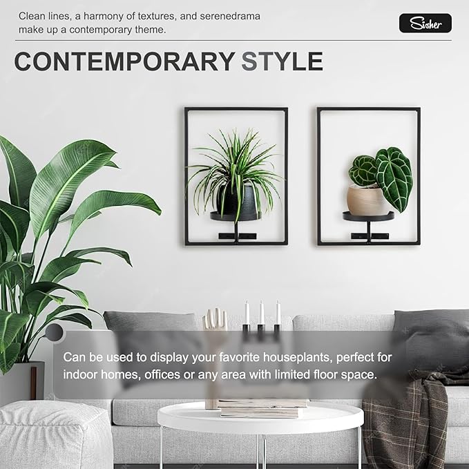 Sisher Plant Stand Indoor Outdoor,Window Plant Shelf Picture Frame Wall Plant Stand Metal Wall Plant Shelf Ease of Assembly Modern Style for Home Decor (Square 2-pack) GetHightQualityBeddingComforterSetforYourRoom