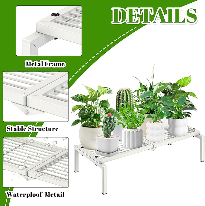 1 Tier Metal Plant Stand Indoor Outdoor, Potted Multiple Flower Pot Holder Rack Plant Shelf, Heavy Duty Planter Display Shelving for Patio Balcony Garden Living Room Decorative (White) Gouisalin
