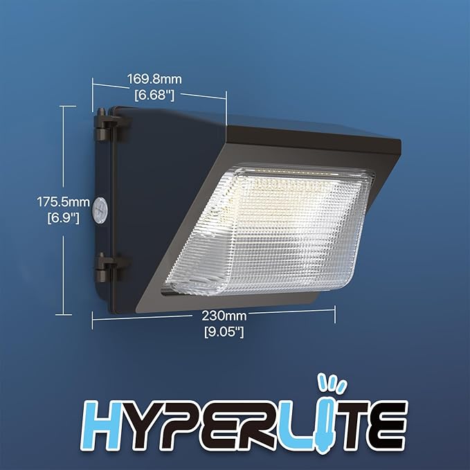 HYPERLITE LED Wall Pack Light 50W 2Packs with Dusk-to-Dawn Photocell,Glass Lens 6750LM LED Wall Packs Outdoor Lighting,Wall Pack Lights Outdoor Led for Yard Barn Parking Lots Warehouse UL Listed HYPERLITE