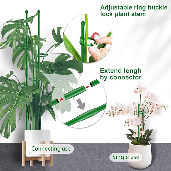 Plant Stakes 17 inch SupKing Support Stick Orchid Stakes with Clips 10Pcs Garden Plant Poles Extended to 3/4/5ft for Indoor Outdoor Potted Tomato Rose Amaryllis Vegetables Monstera Comes with 20 Ties SupKing