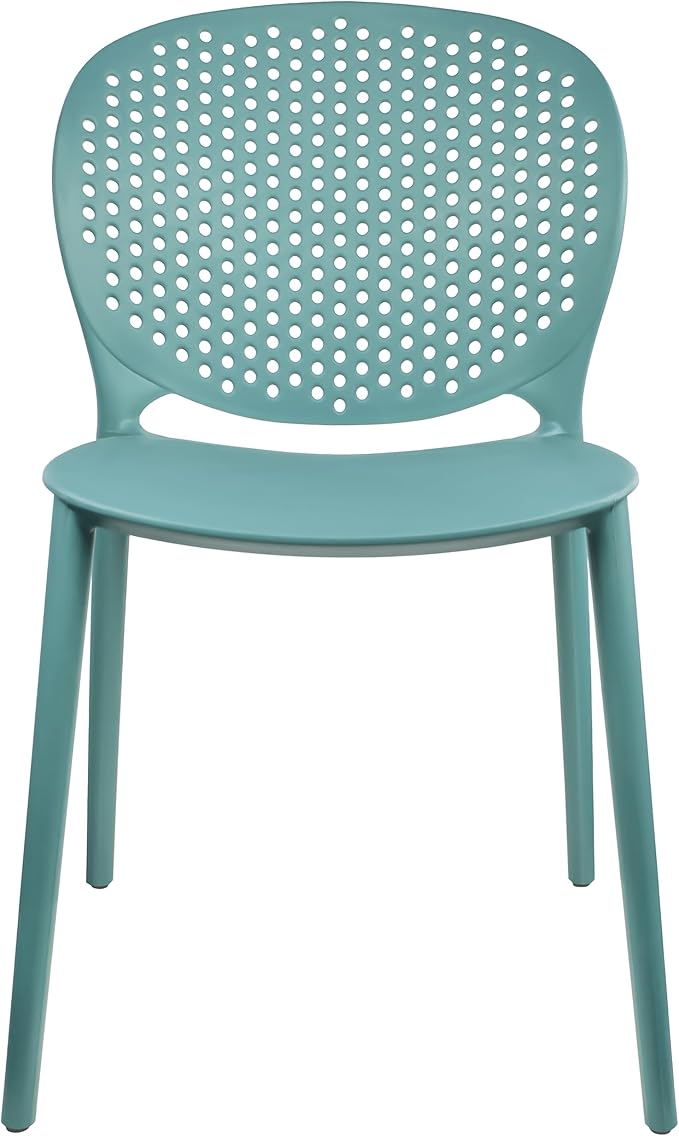 2xhome Set of 4 Patio Dining Chairs | Modern Stackable Outdoor Pool Side Chair | Weather Resistant Plastic for Yard, Porch, Balcony, Kitchen, Teal 2xhome