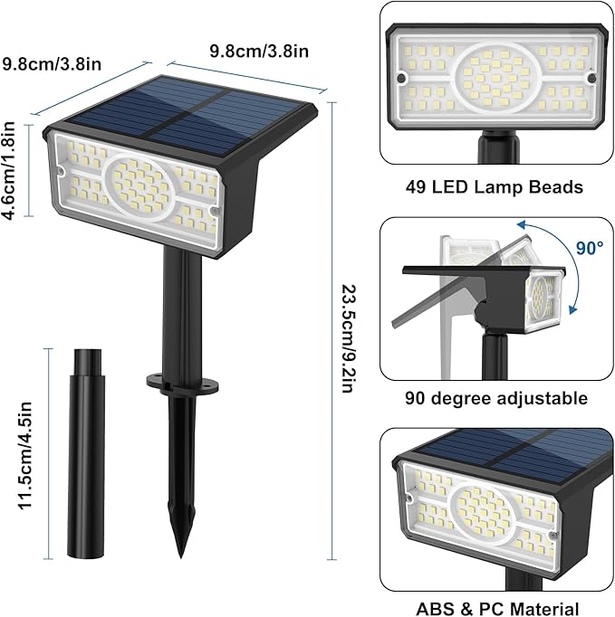 T-SUN Solar Spot Lights Outdoor, 8 Pack 49LED Landscape Spotlights, 2 Lighting Modes Auto ON/Off Solar Lights for Trees, Garden, Yard, Pathway, Driveway(White) T-SUN