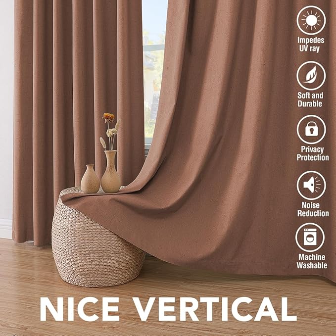 H.VERSAILTEX 100% Blackout Curtains for Bedroom Thermal Insulated Linen Textured Curtains Heat and Full Light Blocking Drapes Living Room Curtains 2 Panel Sets, Washed Spice, 52x54 Inch HVERSAILTEX