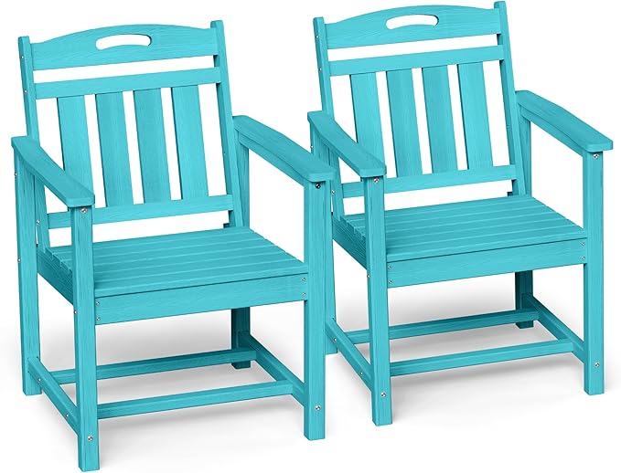 Ciokea HDPE Outdoor Patio Dining Chairs Set of 2, All-Weather Porch Chair with Wide Seat, Durable Outdoor Furniture for Backyard, Garden, Lawn & Poolside, Lake Blue CIOKEA