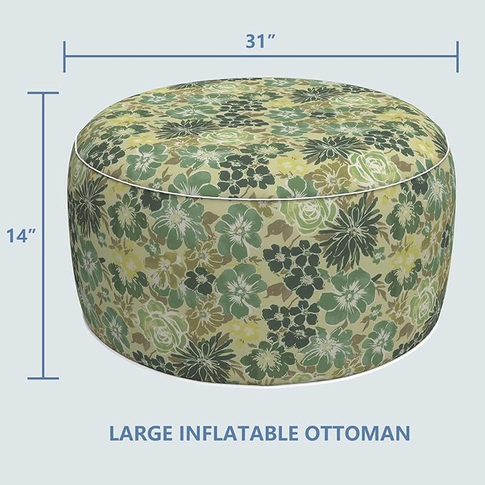 LVTXIII Inflatable Stool Ottoman Footrest with Handle, Decorative Fade-Resistant Foot Stool, Indoor or Outdoor Pouf for Home Garden and Camping Use, 31x31x14, Green Rose LVTXIII