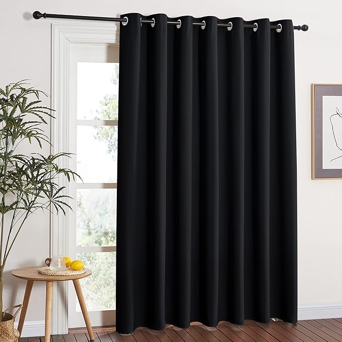 NICETOWN Blackout Sliding Glass Door Curtain for Living Room Extra Wide, Grommet Thermal Insulated Light Blocking Curtain Drape for Patio/French Door, W100 x L84, 1 Panel, Black NICETOWN
