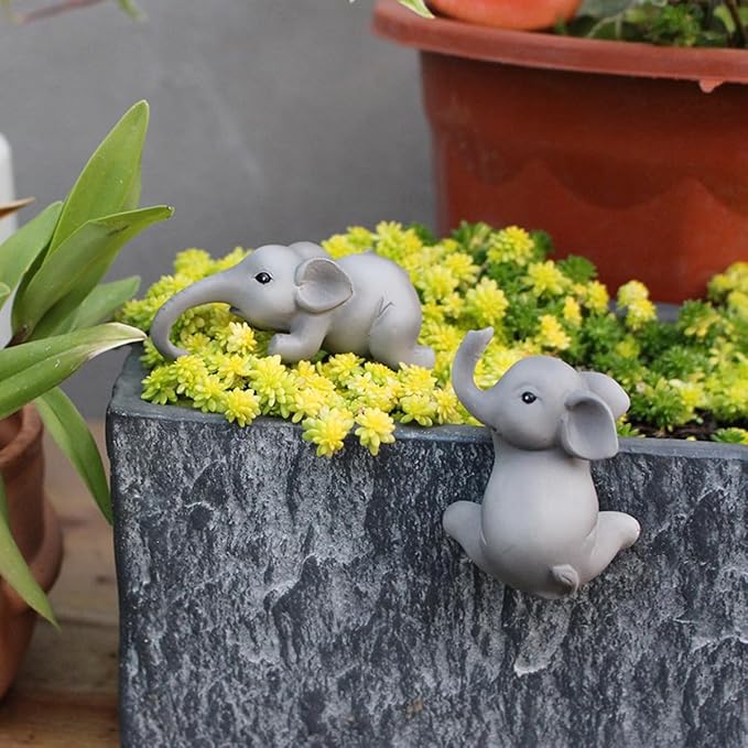 2-Piece Set Elephant Pot Huggers for Planters, Climbing Elephants Flower Pot Hugger, Hanging Plant Decorations for Pots, Cute Plant Pot Decorations for Home Garden Patio Fence Lawn Yard (Elephant) Pujipu