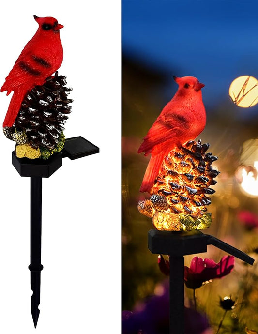 Cardinal Decor Solar Garden Decor Waterproof Red Bird Figurine Solar Stake Lights for Outside Yard Patio Lawn Porch Cemetery LAIAMER