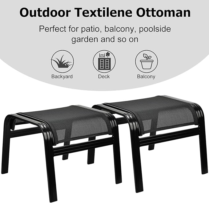 Patio Footstools Outdoor Foot Rest Aluminum Patio Ottomans Portable Seat Wicker Furniture Stackable Ottoman 2 Pieces Black Deguifei