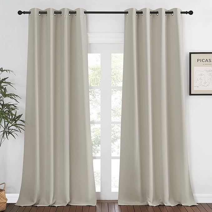 NICETOWN Bedroom Curtain Room Darkening Drapery 102 inches Length - Home Fashion Thermal Insulated Grommet Room Darkening Curtain for Living Room (Natural, 1 Panel, 52 x 102 inches) NICETOWN