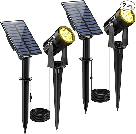 Solar Spot Lights Outdoor, 2 Pack Solar Landscape Spotlights IP65 Waterproof 9.8ft Cable, Auto On/Off Outdoor Wall Lights for Garden Yard Driveway Porch Walkway Pool (3000K Warm White) CREPOW