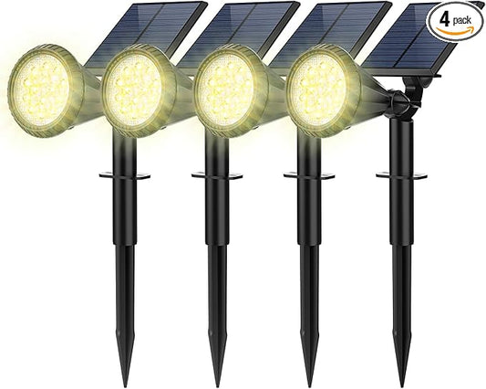 Solar Spot Lights Outdoor, 4 Pack Outdoor Solar Lights for Yard, 4 Lighting Mode Solar Landscape Spotlights with Auto On/Off, 2-in-1 Waterproof Wall Lights for Garden, Walkway (Warm White) FratinkSolarLights