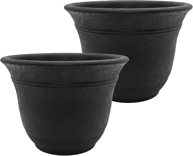 The HC Companies Sierra Round Self-Watering Pot - Lightweight Plastic Planter for Herbs & More - Durable Plant Pots for Indoor Plants & Outdoor Plants (7.5” Black Onyx, Pack of 2) TheHCCompanies