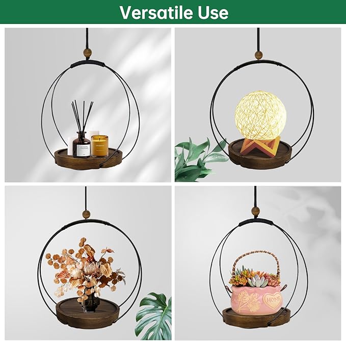 Hanging Planters for Indoor Plants,Plant Hanger with Sturdy Wood Base,Modern Boho Macrame Plant Hanger,Wall Ceiling Window Stands(Plants/Pots Not Included) (2 Pack-Circle) hismocal