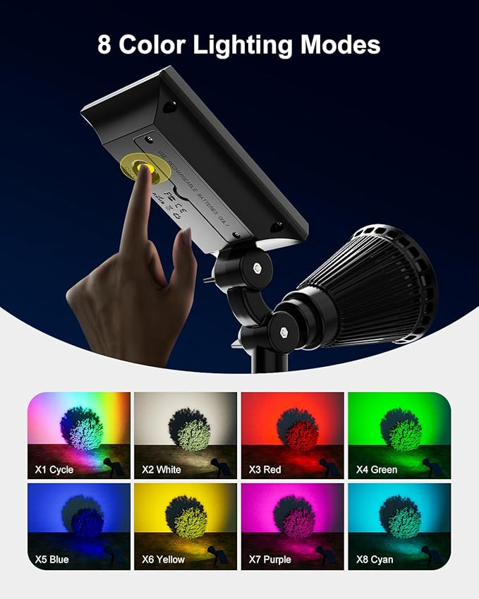 4 Pack Color Changing Solar Spotlights Outdoor Waterproof for Tree, Flower, Plant, Statue, Sign, Decorative wall, Rainbow Lanscape Decor Uplights for House Outside, Yard, Garden, Patio, Pathway, Fence FALOVE