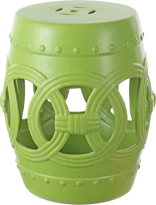 JONATHAN Y TBL1022H Lucky Coins 16" Chinese Ceramic Drum Indoor/Outdoor Garden Stool Bohemian, Coastal, Cottage, French Country, Traditional, for Living Room, Garden Room, Patio, Matte Green JONATHANY