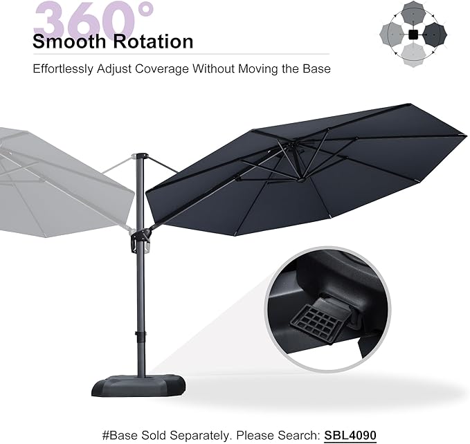 PURPLE LEAF 11 Feet Patio Umbrella Outdoor Cantilever Round Umbrella Aluminum Offset Umbrella with 360-degree Rotation for Garden Deck Pool Patio, Grey PURPLELEAF
