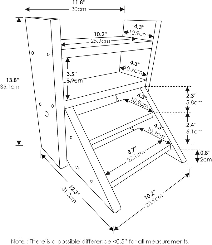 Furinno TIOMAN Plant Stand Indoor Outdoor, Tabletop Mini Ladder Planter Stand, Planter Shelf, Organizers, Indoor, Outdoor, Patio, Balcony, Garden, Pine Wood Furinno-FitsYourSpaceFitsYourBudget